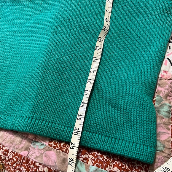 Vintage Teal Knit Sweater with Fringe Hem Sleeves S/M - Picture 7 of 7